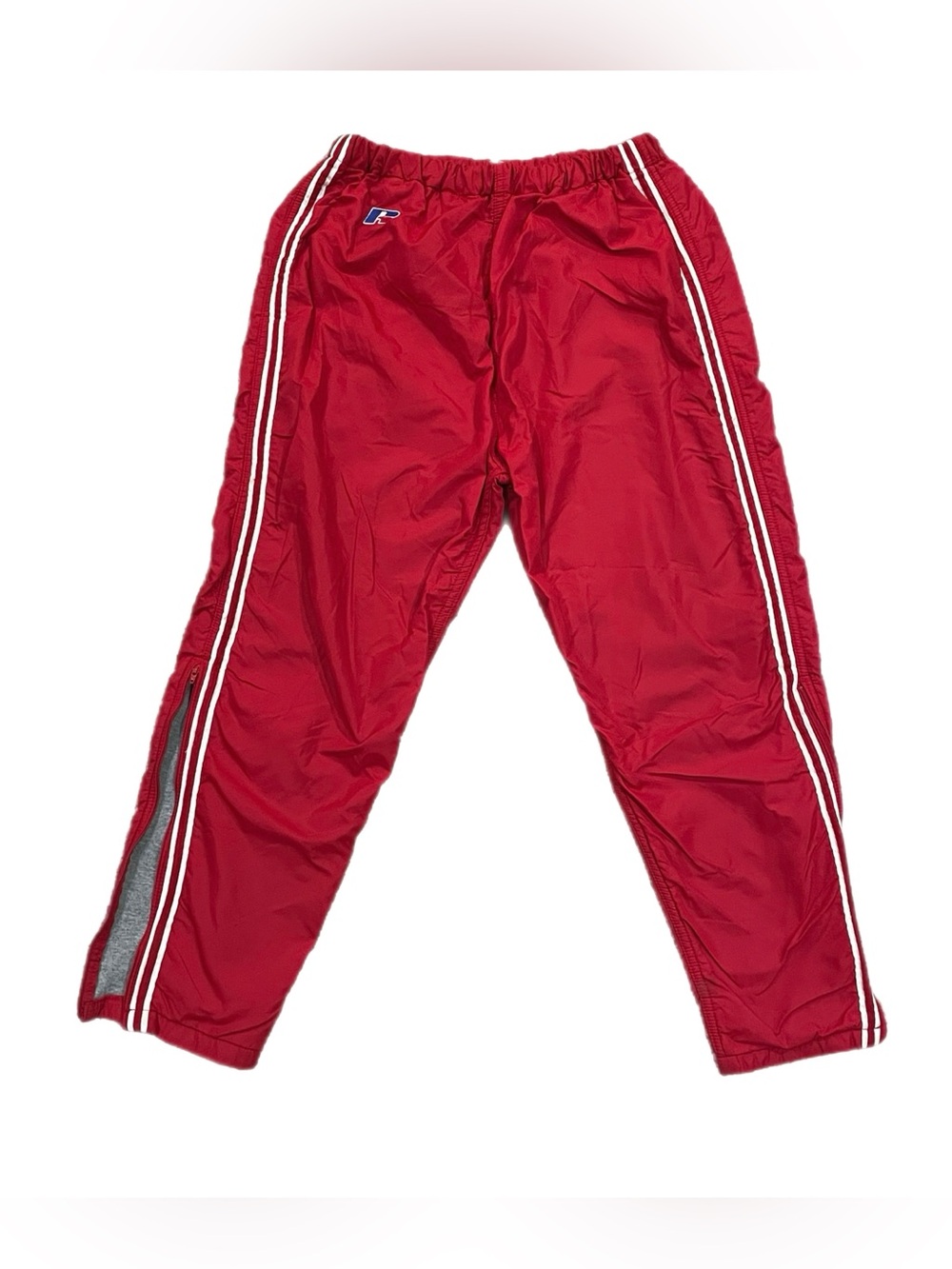 Vtg Russell Track Pants Red Windbreaker Lined Jogger 90s Ankle Zip USA Mens M